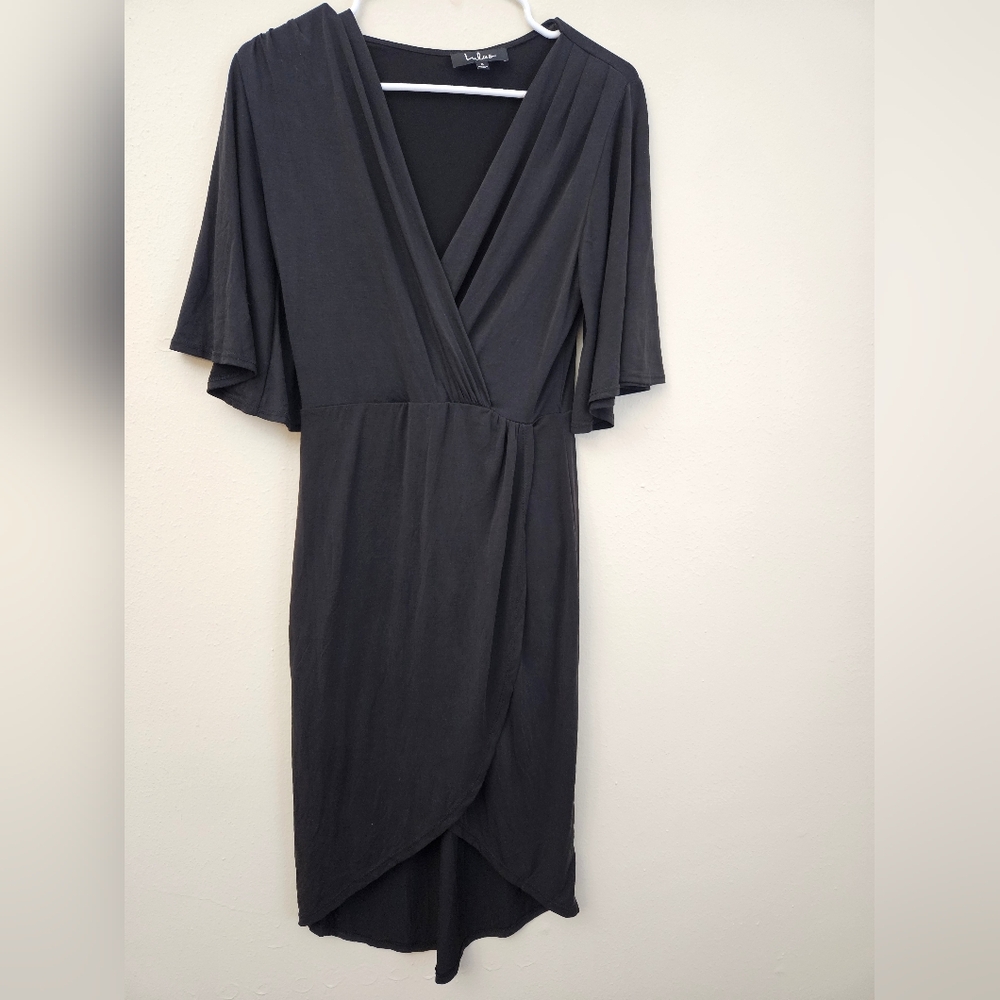 Lulus Classic Black Wrap Midi Dress